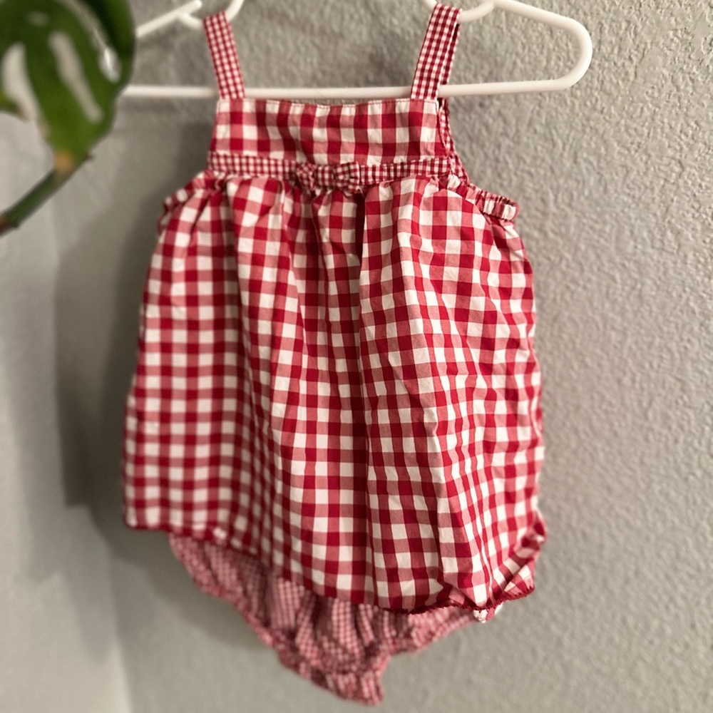 Janie and Jack red gingham baby romper/dress. 12-18 months. Gently used.